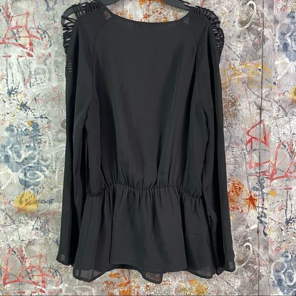 Marciano Guess Black Peplum blouse Cutout Sleeves Top - Picture 2 of 7